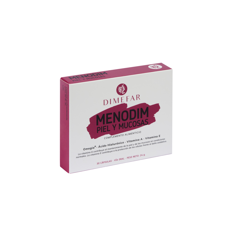 Menodim piel y mucosas - 30 cápsulas a base de Omegia®, Ácido hialurónico, Vitamina A y Vitamina E