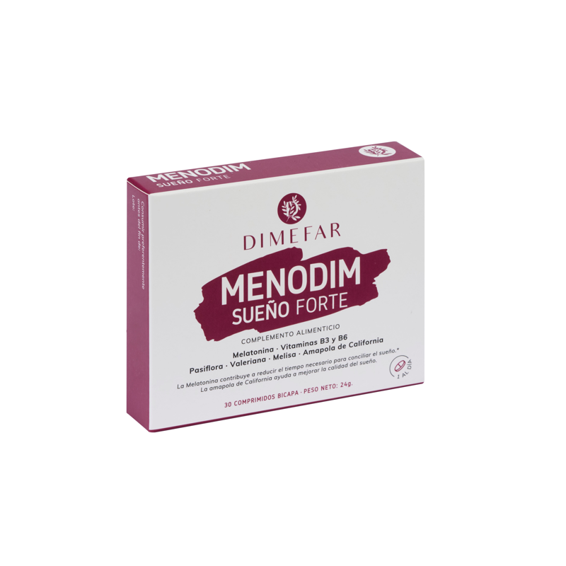 Menodim Sueño Forte-30 comprimidos a base de Melatonina, Valeriana, Passiflora, Erva-cidreira, Papoula de Califórnia Vit B3 e B6