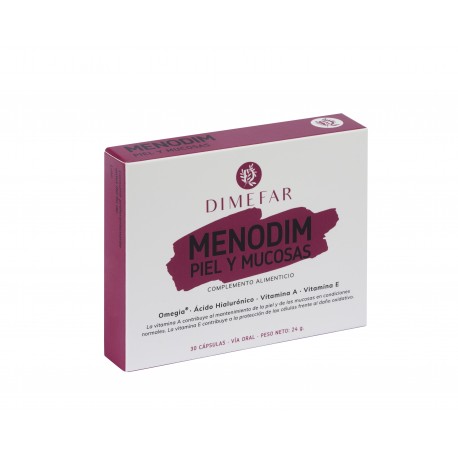 Menodim piel y mucosas - 30 cápsulas a base de Omegia®, Ácido hialurónico, Vitamina A y Vitamina E