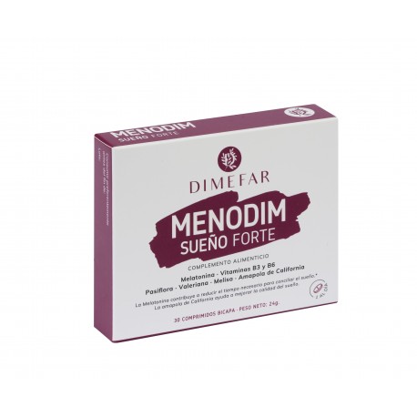 Menodim Sueño - 30 comprimidos a base de Melatonina, Valeriana, Pasiflora, Melisa, Amapola de California Vitamina B3 y B6